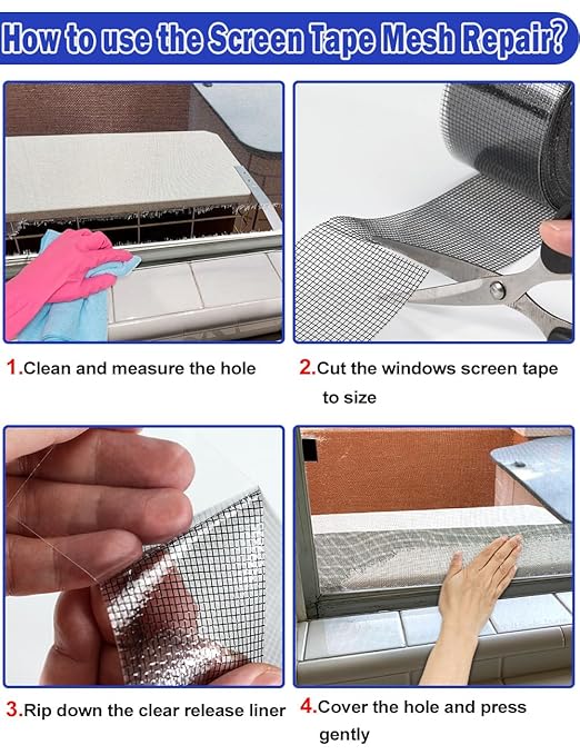 Wohohoho Window Screen Repair Tape, 2 in X 20 FT (240IN) Black Screen Patch Repair Kit, 3-Layer Strong Adhesive Invisible Screen Tape Mesh Repair for Windows, Doors Garage Mosquito Net Magnetic Screen