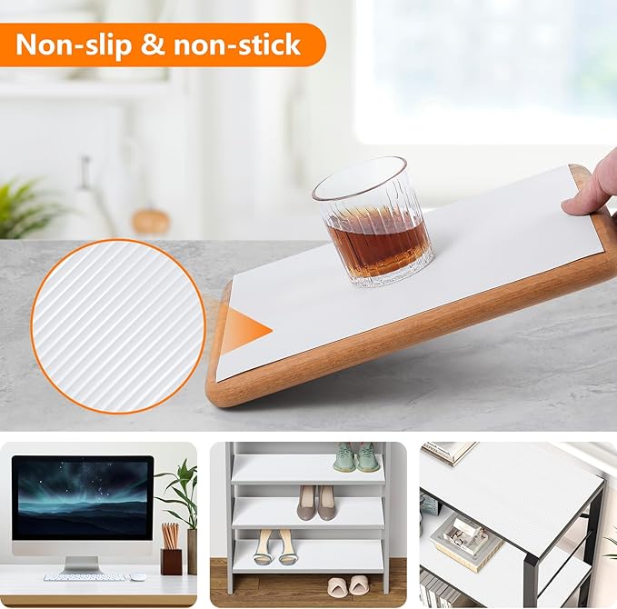 Shelf Liners for Kitchen Cabinets Drawer Liner Non Adhesive Cupboard Mat EVA Material Waterproof Refrigerator Mats Washable Fridge Liner for Cupboard and Desks Liner White 23.6 x 236.2 Inches
