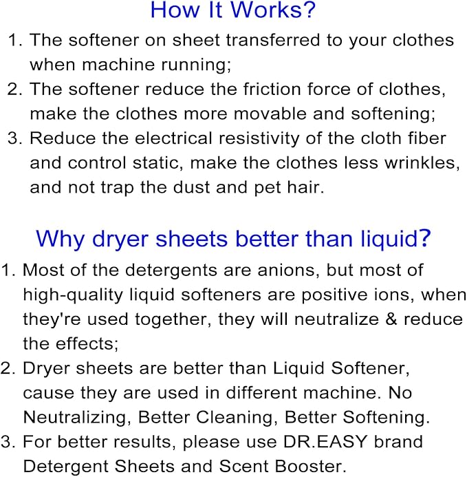DR.EASY Dryer Sheets Plant Based Formula 252 Ct Fabric Softener sheets for Laundry Lavender Essential Oil Scented No Artificial Fragrances No Dyes Reduce Static & Wrinkles Help Repel Pet Hair