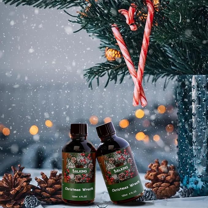 SALKING Christmas Wreath Fragrance Oil, 120ml (4 Fl Oz) Premium Essential Oils for Diffuser, Candle Scents for Candle Making, Soap Making Supplies, Diffuser Oil Scents, Holiday Gifts
