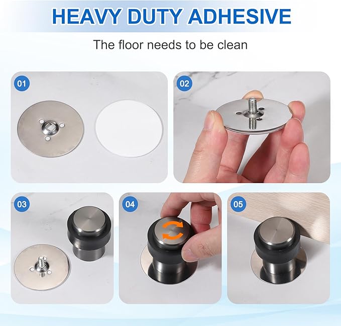 PATIKIL 2Set Round Door Stoppers, 46mm Stainless Steel Door Stop Doorstop Wedge Metal Cylinder Self Adhesive with Screw for Bottom of Door Floor Inside, Gold Tone