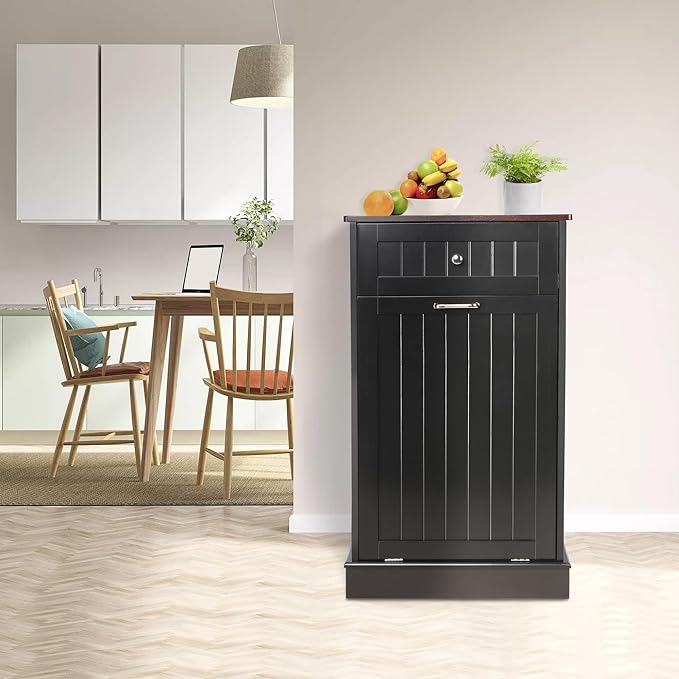 Betterhood Tilt Out Trash Cabinet 10 Gallon Wooden Free Standing Laundry Sorter Cabinet,Recycling Cabinet with Hideaway Drawer,Tilt Out Trash Cabinet Can Bin Kitchen