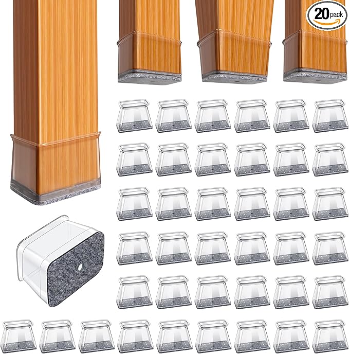 BUMACO Chair Leg Floor Protectors Rectangle Chair Leg Protectors for Hardwood Floors Silicone Pads Covers to Protect Floors(Clear-40 Pcs, Rectangle XL Fit (Perimeter: 6"~8")