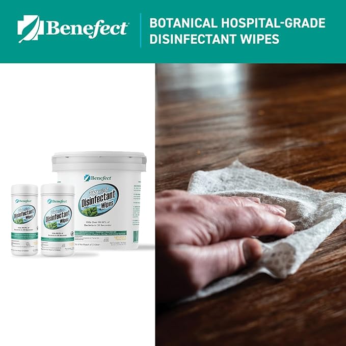 Benefect Botanical Disinfecting Wipes - (90 Wipe Count) Natural, No Residue - Antibacterial Disinfectant, Multi-Surface Cleaning and Sanitizing Wipes