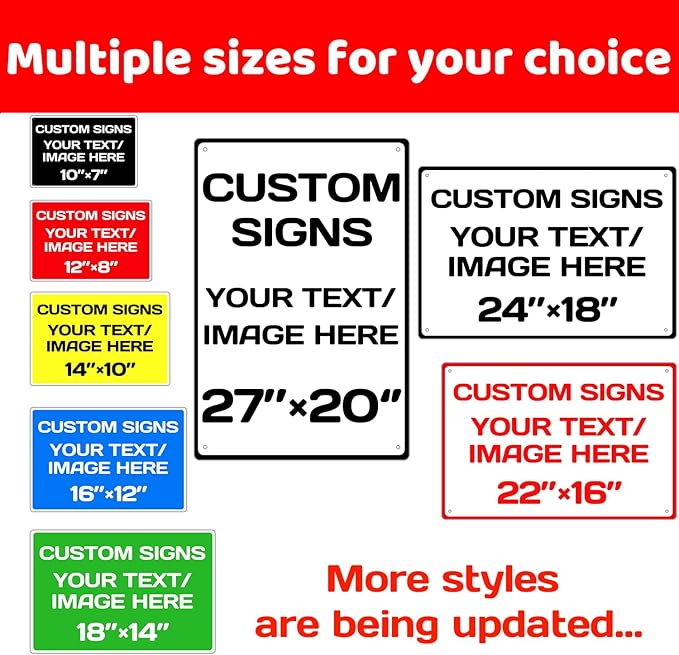 Custom Metal Signs - Aluminum, Weatherproof, Multiple Sizes, Custom Text & Picture, Hazard, Garden, Door, Business Signs