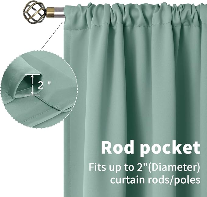 BGment Sage Green Blackout Curtains 72 Inches Long for Living Room - Rod Pocket Thermal Insulated Room Darkening Drapes for Bedroom Dining Spring Decor Privacy, 52 x 72 Inch, 2 Panels