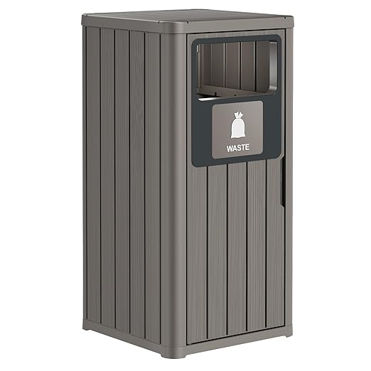 Outdoor Trash Can, Waterproof Resin Garbage Can Indoor and Outdoor Use, Durable & Weather-Resistant Commercial Garbage Can, Outside Trash Bin for Patio, Kitchen