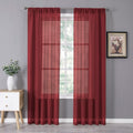 Tollpiz Sheer Curtain Linen Textured Living Room Curtains Sheer Light Filtering Rod Pocket Voile Curtain for Bedroom, 54 x 72 inches Long, Burgundy Red, Set of 2 Panels