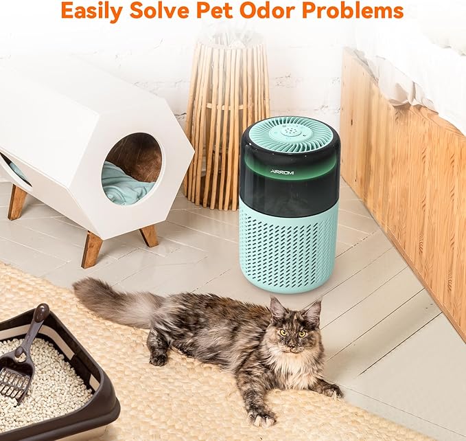 AIRROMI Air Purifier for Bedroom Home,HEPA Filter,Covers Upto 549 Ft²,Quiet 360°intake Air Cleaner with Fragrance ponge for Better Sleep,Night Light,Filters Smoke,Pet Dander,Allergies,Dust,A2005Turquo
