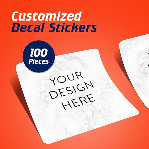 100 Custom Vinyl Stickers - Upload Your own Image, Text, Design, Logo - Personalized Logo Labels for Handmade, Packaging, Bottle, Jars, Candle, Brand Stickers (Silver Marble, 2x2 Square)