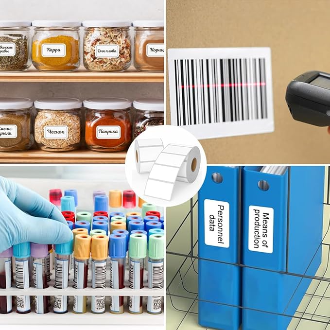 2.25 x 1.25 Thermal Labels, Printable Blank Label Stickers 6000 Label Papers for Barcode Labels, FNSKU, Mailing, Shipping, Compatible with Rollo, Zebra and More Thermal Printer