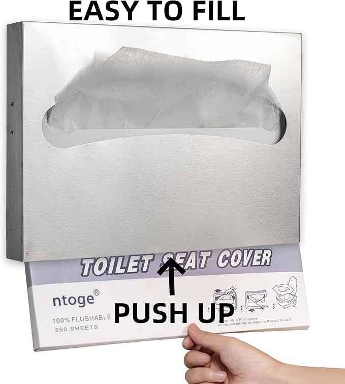 2 Pack Toilet Seat Cover Dispenser,Commercial Stainless Steel Brushed Toilet Seat Cover Holder for Disposable Toilet Seat Covers Wall Mount for Bathroom Restroom