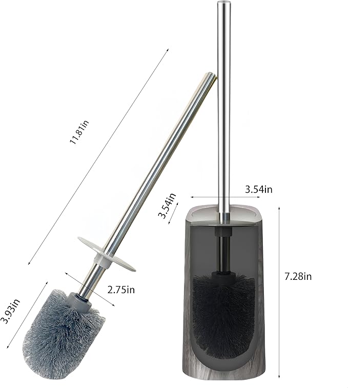 Marble Colored Toilet Brush and Holder Set,Stainless Steel Long Handle and Marble Colored Base for Bathroom Deep Cleaning，Space Saving for Storage，Drip-Proof，Dark Gray