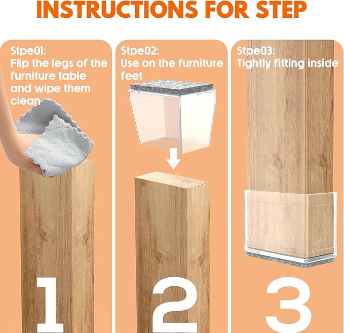 Rectangle Chair Leg Protectors for Hardwood Floors,16 PCS Silicone Covers to Protect Wood Tile Floors Felt Pads Furniture Leg Caps Reduce Noise. Easy to Move.(Clear,0.75 x 1.5 Inch,Rectangle)