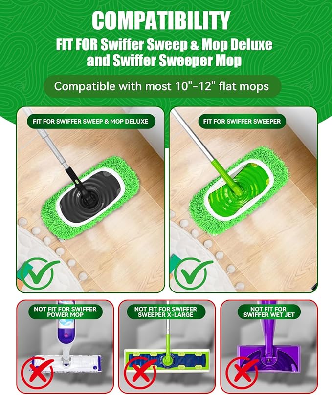 Reusable Wet Pads Refill for Swiffer Sweeper Mop, Dry Sweeping Cloths & Wet Mopping Cloths for Household Cleaning, Washable Microfiber Pads for Wood Floors, 6 Pack