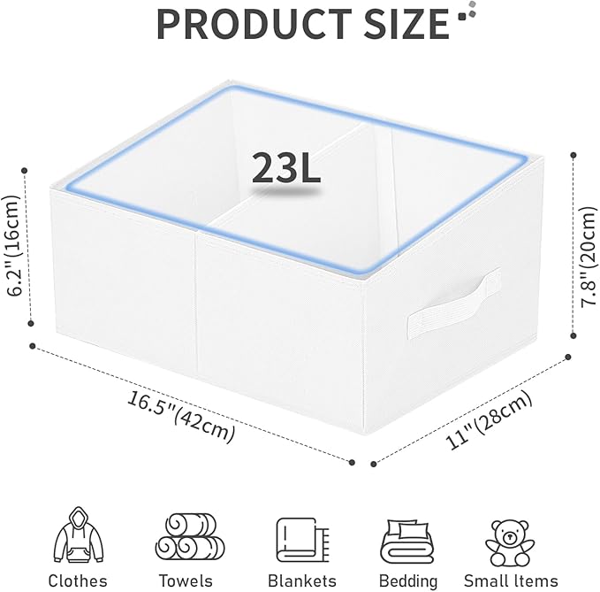 DIMJ Large Closet Shelf Organizer Bins 4 Packs with Handles and Divider, Fabric Trapezoid Storage Baskets, Foldable Clothes Containers Box for Shelf, Towel, Book, Toy, Purse, Hats, Pink