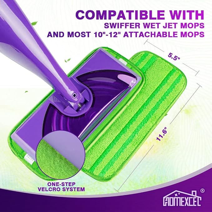 HOMEXCEL Microfiber Mop Pads Compatible with Swiffer Wet Jet,Reusable Machine Washable Swiffer WetJet Mop Pad Refills, Mop Head Replacements for Multi Surface Wet & Dry Cleaning, Pack of 2