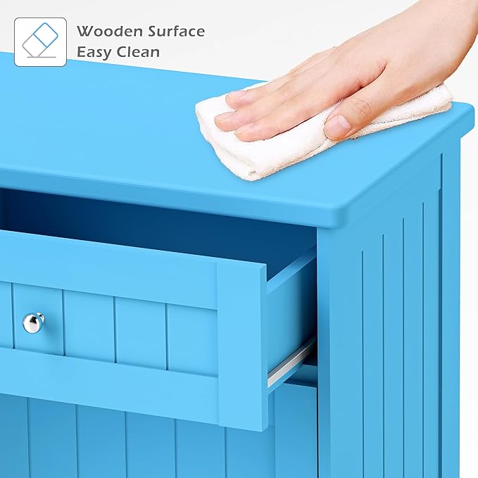 Betterhood Tilt Out Trash Cabinet 10 Gallon Wooden Free Standing Laundry Sorter Cabinet,Recycling Cabinet with Hideaway Drawer,Tilt Out Trash Cabinet Can Bin Kitchen (Double Light Blue, Double Door)