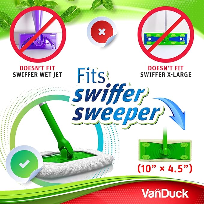 VanDuck Reusable 100% Cotton Mop Pads Compatible with Swiffer Sweeper (4-Pack), Terry Cloth Mop Covers Washable for Wet Mopping and Floor Cleaning (Handle is Not Included)