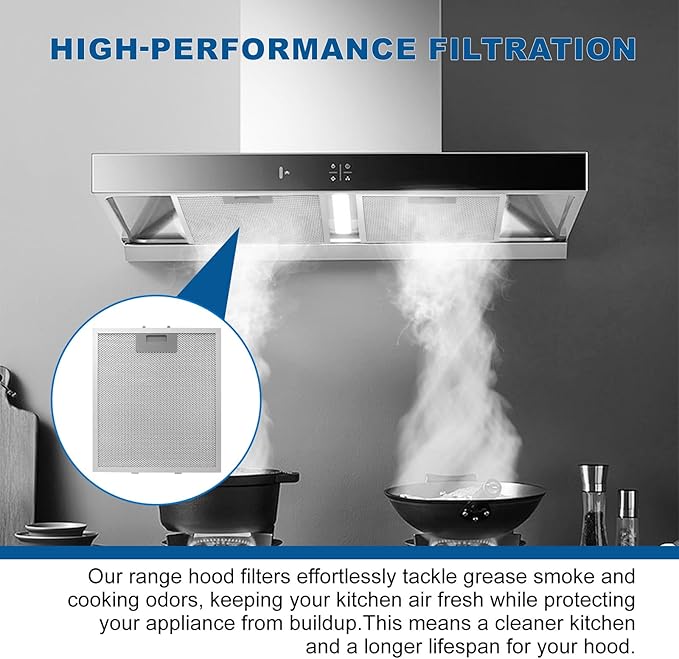 Range Hood Filter Replacement 12" x 10.5"W10169961A With 5-Layer Aluminum Mesh Fit for Whirlpool Stove vent filter for Kitchen Overhead Exhaust Fan Blocks Grease & Filters Oven Air (2PIC)