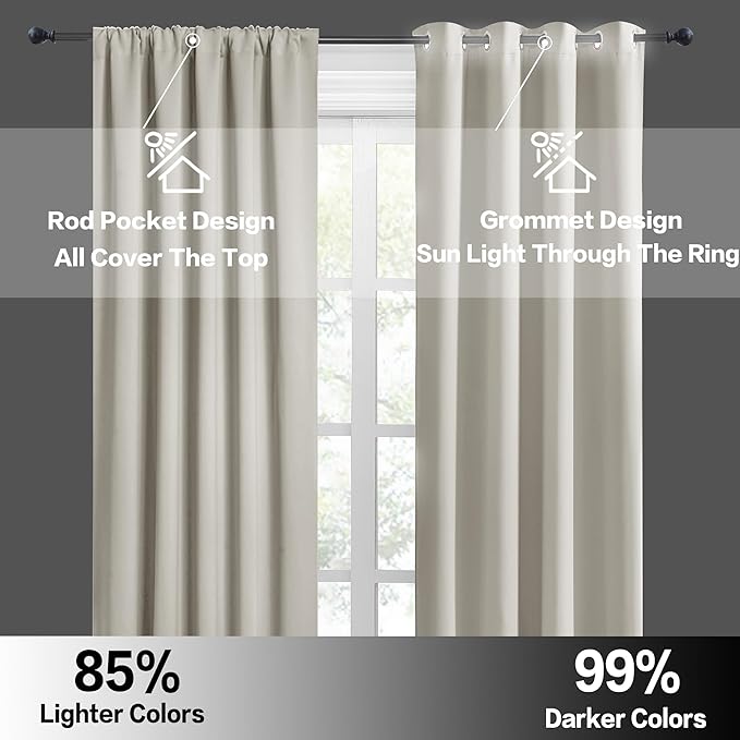 RYB HOME Blackout Short Cafe Curtains, Privacy Light Block Small Window Curtains for Bedroom Kitchen Basement Dining Classroom, W 29 x L 36 inches, Natural, 2 Panels