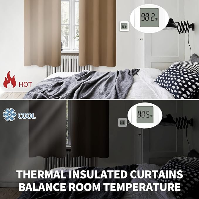 BGment Blackout Curtains for Bedroom 63 Inches Length - Rod Pocket Thermal Insulated 52 Inches Width Room Darkening Curtain Drapes for Living Room, 2 Panels, Taupe, 52 x 63 Inch