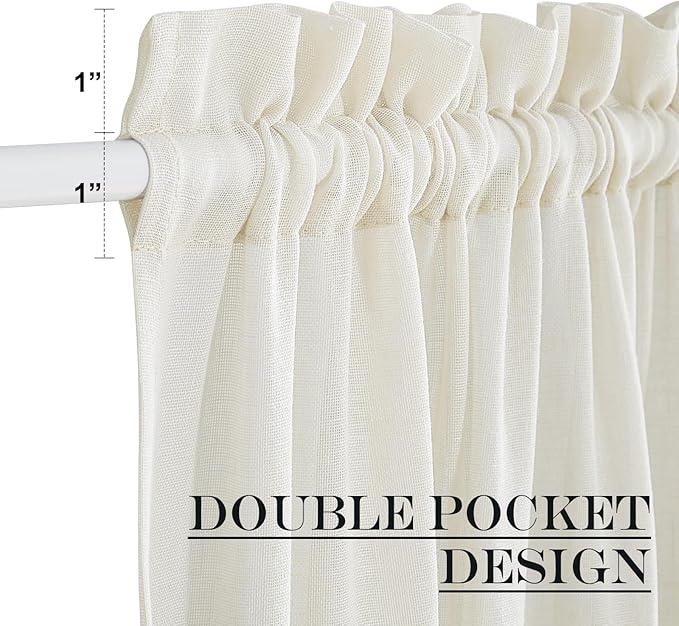 NICETOWN Front Door Curtain - 72 inches Long Faux Linen Door Window Cover for Kitchen Living Room Rod Pocket Sheer Curtains for Entryway/Garage with Tieback, 1 PC, 52 inches Wide, Ivory White