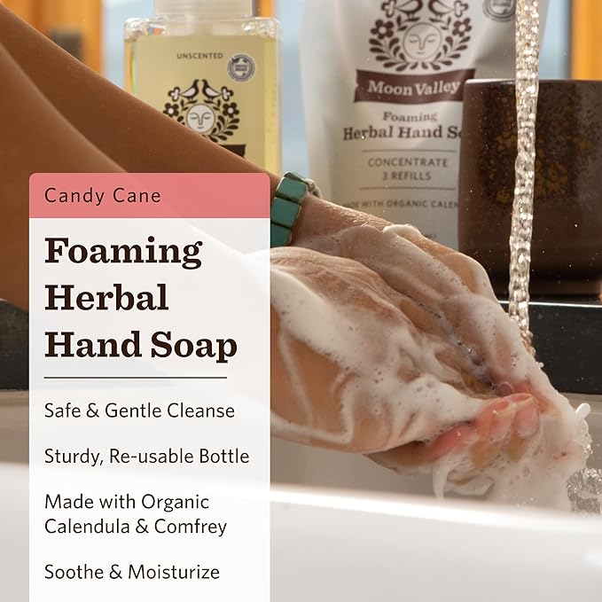 Moon Valley Herbal Foaming Hand Soap, Vegan (Candy Cane, Recyclable Bottle)