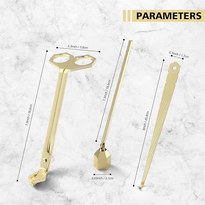 3-in-1 Candle Accessory Set, Wick Trimmer, Candle Snuffer, Wick Spoon, Stainless Steel Material Perfect for Candle Lovers(Gold)