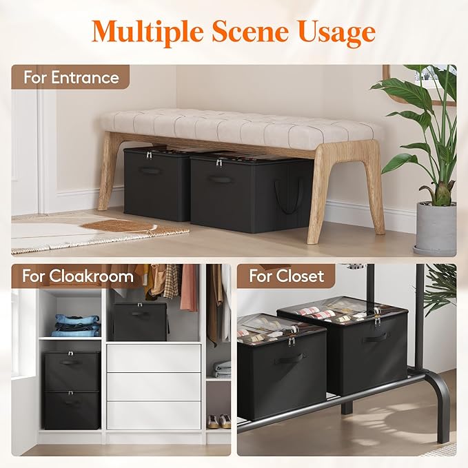 Lifewit Shoe Storage Organizer for Closet Fits 12-16 Pairs, Fabric Large Shoe Box Storage Container with Clear Cover, Foldable Bins Fit for Boots Heels Sneakers 17"(L) x 17"(W) x 12.5"(H) 1 Pack Black