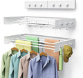 Drying Rack Clothing,Clothes Drying Rack Wall Mounted,Laundry Drying Rack Wall Mount,Foldable,Collapsible,60 lb Capacity 5 Aluminium Poles with 12 Hooks,Space Saving Clothes Drying Rack,White 31.5"