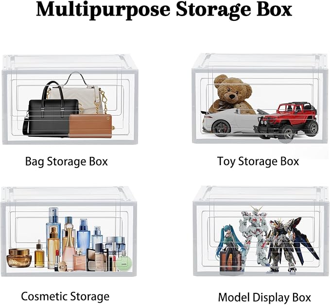 9 Pack Thicken Shoe Organizer Stackable Upgraded Sturdy Transparent Shoe Storage Box with Magnetic Door Sneaker Hats Display Case Fit Up to US Size 12, Clear