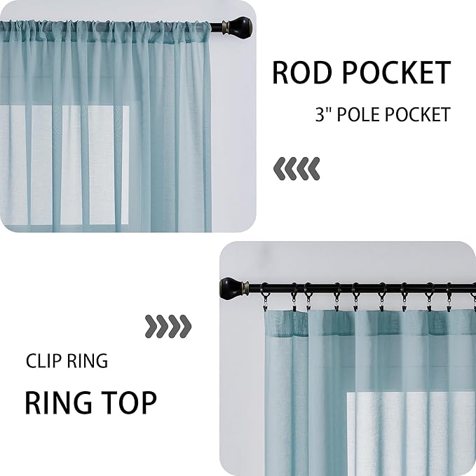 Tollpiz Sheer Door Curtain Closet Linen Textured Curtain Sheers Doorway Light Filtering Voile French Door Rod Pocket Curtains Patio Door, 25 x 80 inches Long, Dusty Blue, Set of 1 Panel