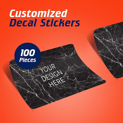 100 Custom Vinyl Stickers - Upload Your own Image, Text, Design, Logo - Personalized Logo Labels for Handmade, Packaging, Bottle, Jars, Candle, Brand Stickers (Black Marble, 4x2)