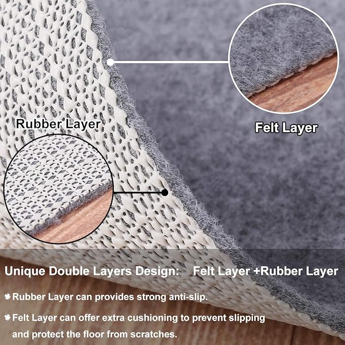 Non Slip Rug Pad Grippers - 2x8, 1/8" Thick, (Felt + Rubber) Double Layers Area Carpet Mat Tap, Provides Protection and Cushioning for Hardwood or Tile Floors