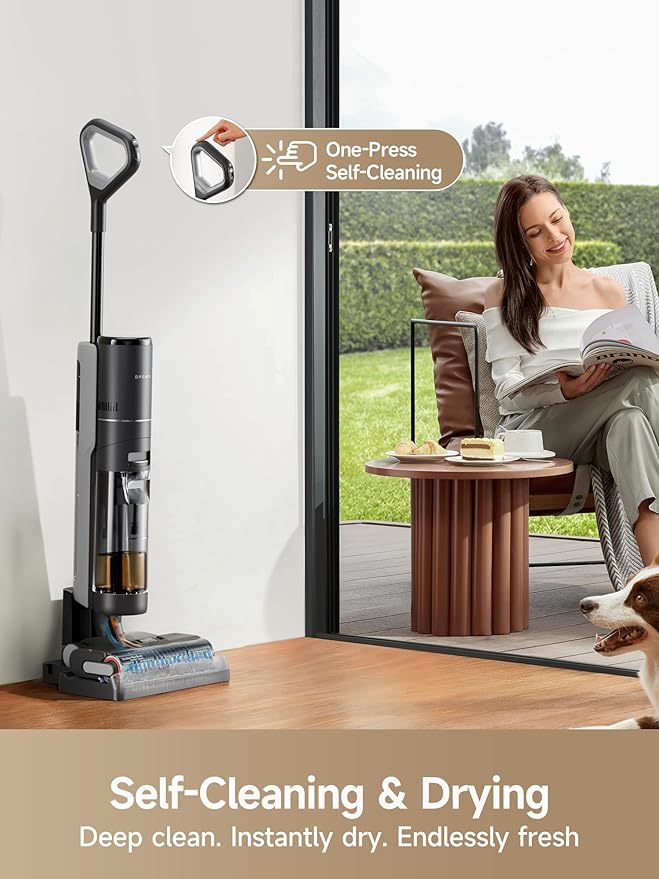 DREAME H12 PRO Vacuum Mop, Wet Dry Vacuum Cleaner for Hard Floor, Vacuum and Mop at The Same Time for Wet & Dry Messes, Auto Self-Cleaning, Edge to Edge Cleaning with Hot Air Drying