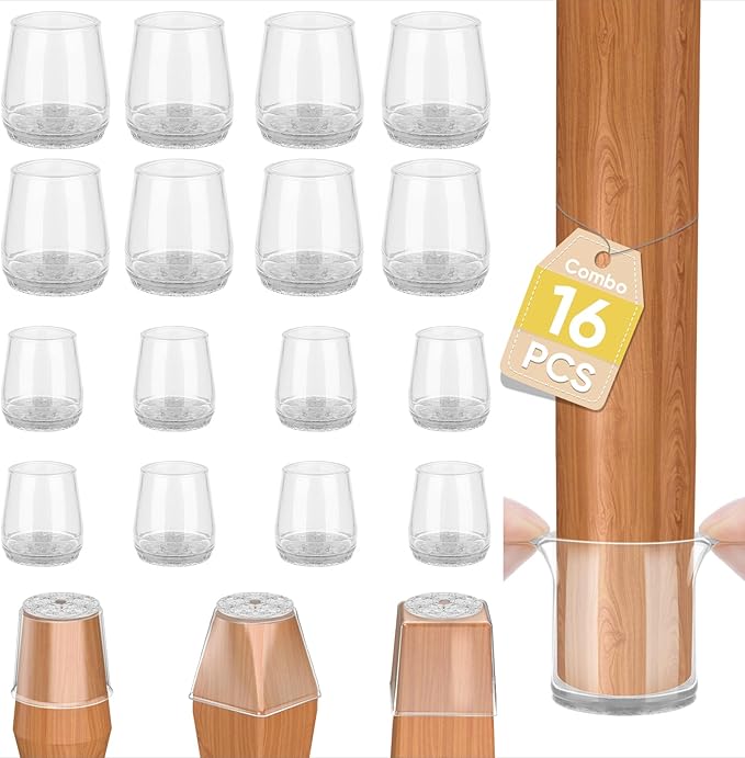 BALEINE 16 Pack Silicone Chair Leg Floor Protectors, Stool Leg Protectors Cap, Non-Slip Chair Leg Caps for Hardwood Floors (Clear Combo 16 Pack)