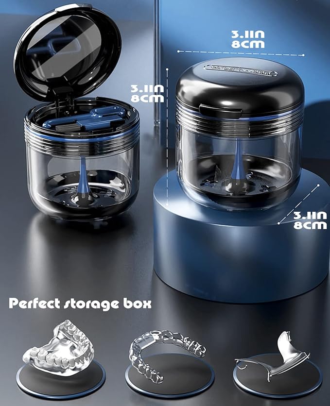 MURRI&MURRDI Retainer Mouth Guard Soak Container Box, Denture Bath Case with Strainer Basket, Braces Cleaner Cup, Travel Storage Holder for Dentures, Retainers & Aligners (Pink)