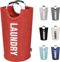 DOKEHOM 90L Large Laundry Basket, Collapsible Laundry Bag, Freestanding Tall Clothes Hamper, Foldable Washing Bin (Red)