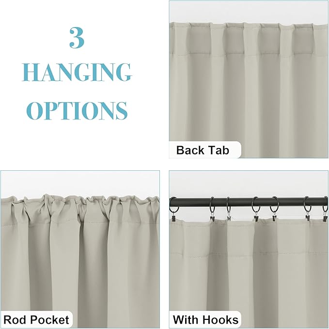 RYB HOME Blackout Curtains for Kitchen, Privacy Thermal Insulating Small Winow Curtain Shades for Classroom Bathroom Nursery Bedroom Cafe, W 42 x L 30, Natural, 2 Panels