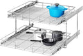 2 Tier Individual Pull Out Cabinet Organizer 25½" W x 21½" D, Heavy Duty Cabinet Pull Out Shelves, Slide Out Drawers Organization for Kitchen Cabinets Bathroom