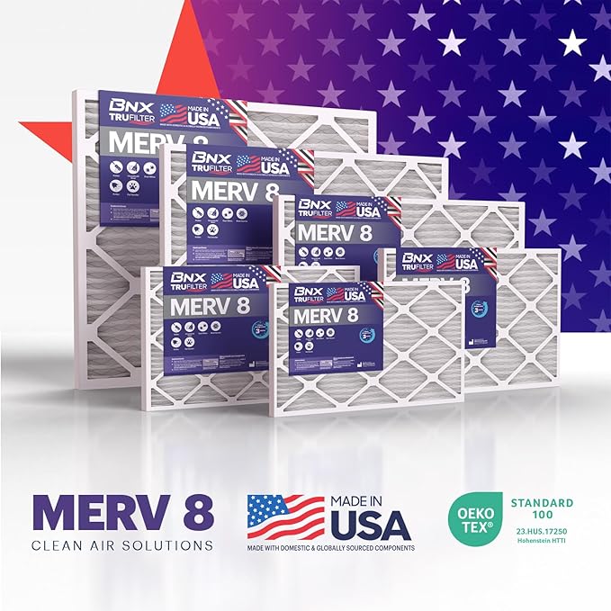 BNX TruFilter 14x18x1 Air Filter MERV 8 (6-Pack) - MADE IN USA – Dust & Pet Defense Electrostatic Pleated Air Conditioner HVAC AC Furnace Filters for Dust, Pet, Mold, Pollen MPR 600 – 700 & FPR 5