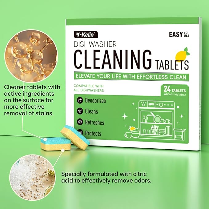Dishwasher Cleaner and Deodorizer Tablets 24 Pack - 1 Year Supply Deeply Removes Dirt With Odor Eliminating, Dishwasher Cleaner Tablets Naturally Removes Scale Andblockage From Pipes