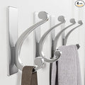 Adhesive Wall Hook for Towel/Coat - Extra Sticky 10LB Stainless, Stick on Hanger for Bath or Shower, Matt Silver 4-Pack