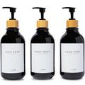 MaisoNovo Refillable Shampoo and Conditioner Bottles | 16.9 fl oz Set of 3 Black Plastic Bottles Black Bamboo Pumps