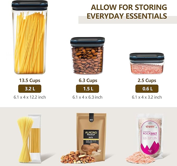 2 PACK Food Storage Containers with Airtight Lids, 112oz Tall Kitchen Food Container, BPA Free, Dry Food Storage for Pasta, Spaghetti, Cereal, Flour Pantry Organization, Navy
