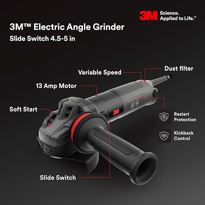 3M Electric Angle Grinder, 11131, VS, 6 in Paddle Switch, 13-Amp, 120V, for Cutting, Grinding, Polishing and Rust Removal,1 EA