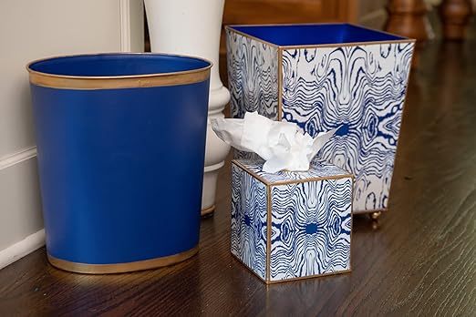 Jaye's Studio Mattie Decorative White and Gold Bathroom Trash Can, Metal Waste Basket Modern, Luxury Trash Bin for Bedroom, Dorm Room, Office Garbage Can, Oval Decorative Trash Bins (12" x 10" x 8")
