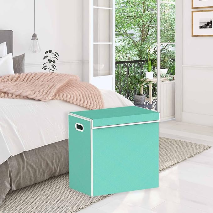 Simple Houseware Double Laundry Hamper with Lid and Removable Bags, Turquoise