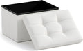 Ornavo Home Small Storage Ottoman Foldable Collapsible Rectangle Linen Ottoman Foot Rest Stool Seat, for Living Room, Bedroom, Home Office, Dorm - 12 x 16 x 12, White